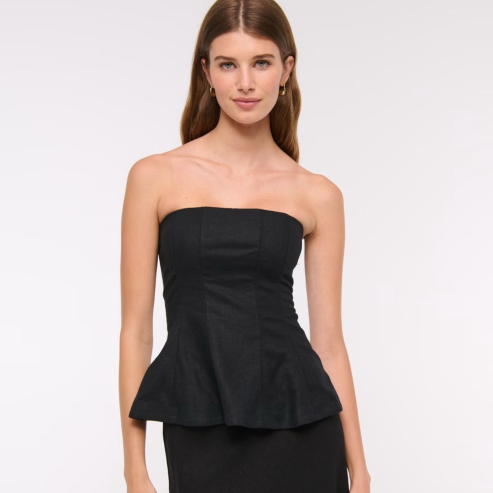 Abercrombie Linen Blend Strapless Peplum Top